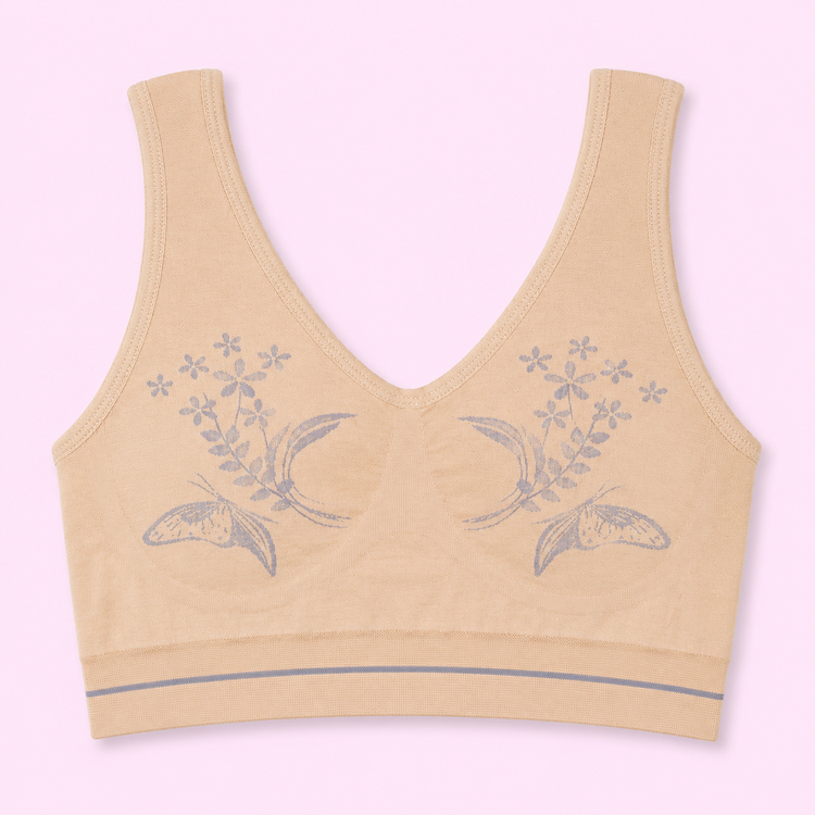Beige sports Blouse with butterfly designs