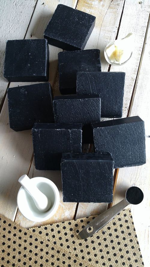 Black soap bars on
