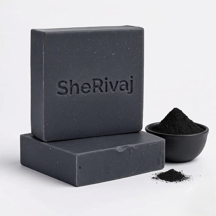 Coffee black soap 'SheRivaj Naturals' branding.