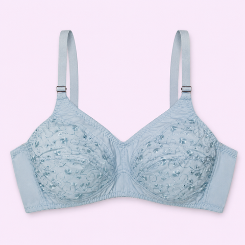 Light blue bra with floral lace details