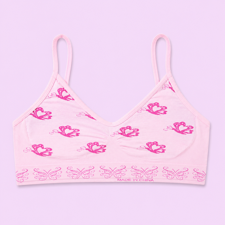 Pink bra with a butterfly pattern