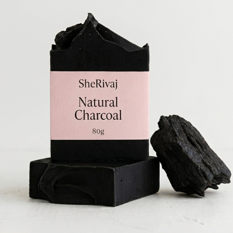 SheRivaj natural charcoal soap bar.