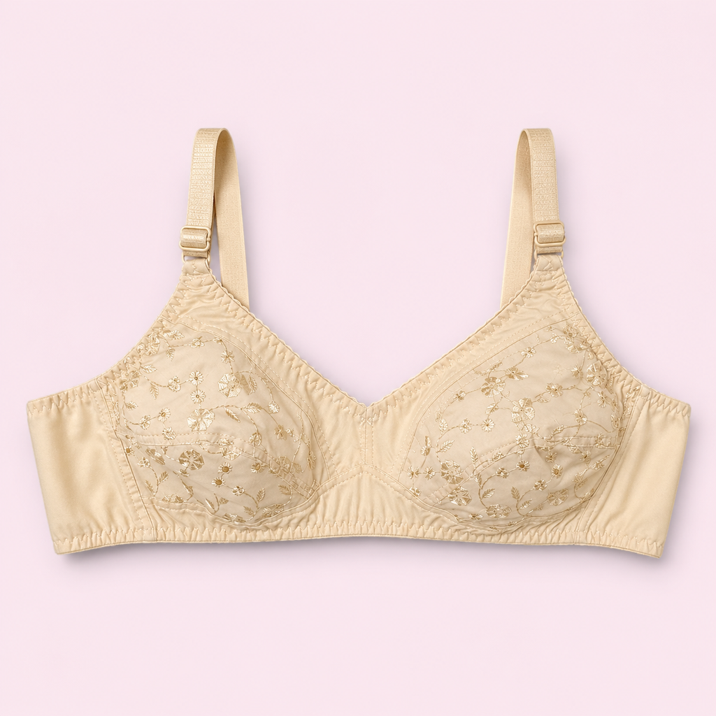 Beige bra with floral embroidery