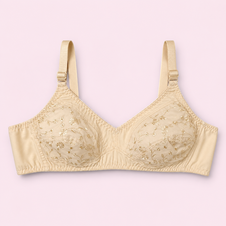 Beige bra with floral embroidery