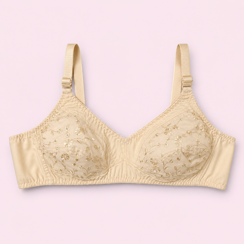 Beige bra with floral embroidery