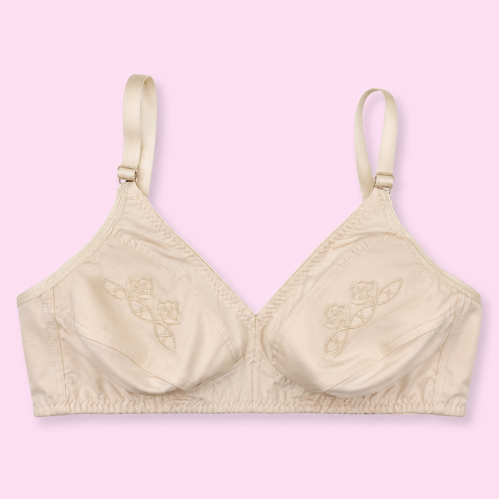 Beige bra with floral embroidery