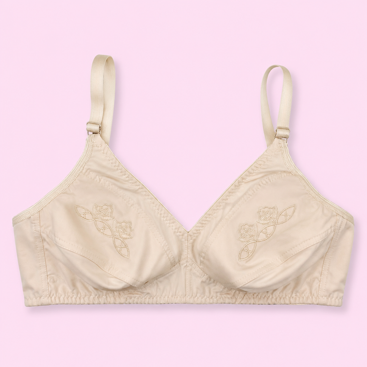 Beige bra with floral embroidery