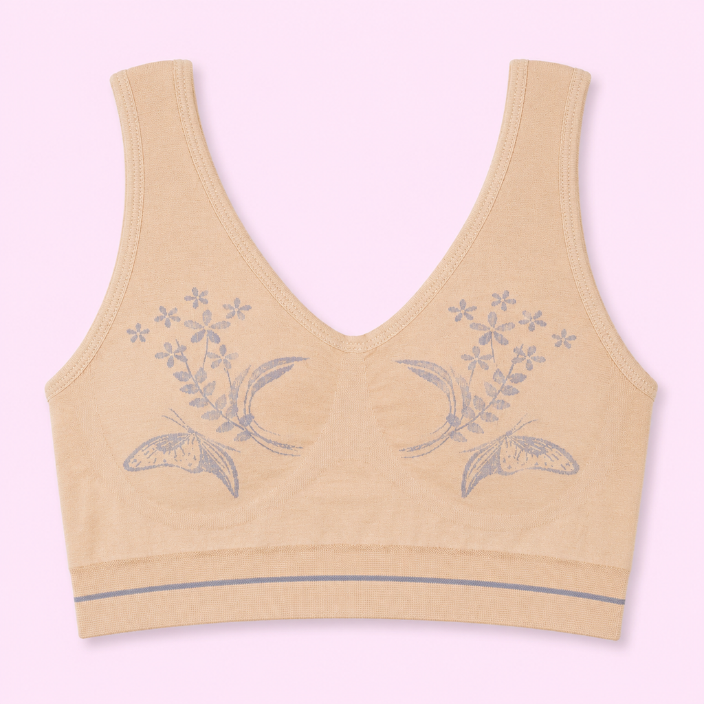 Beige sports Blouse with butterfly designs