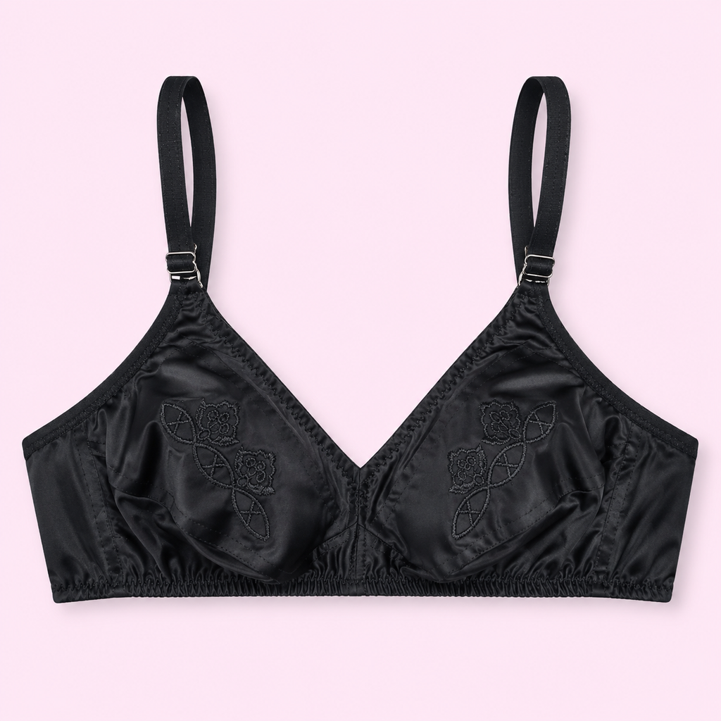 Black bra Cotton with floral embroidery 
