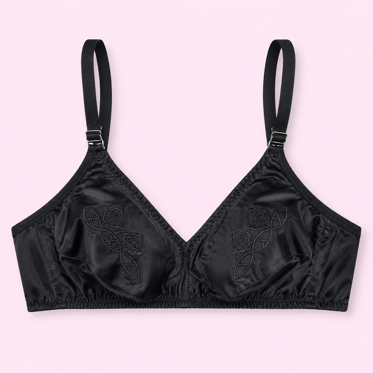 Black bra Cotton with floral embroidery 