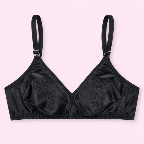Black bra Cotton with floral embroidery 