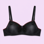 Black bra with floral embroidery and colorful beads