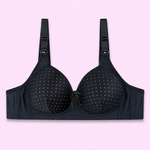 Black bra with white polka dots