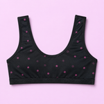 Black sports blouse with pink floral patterns