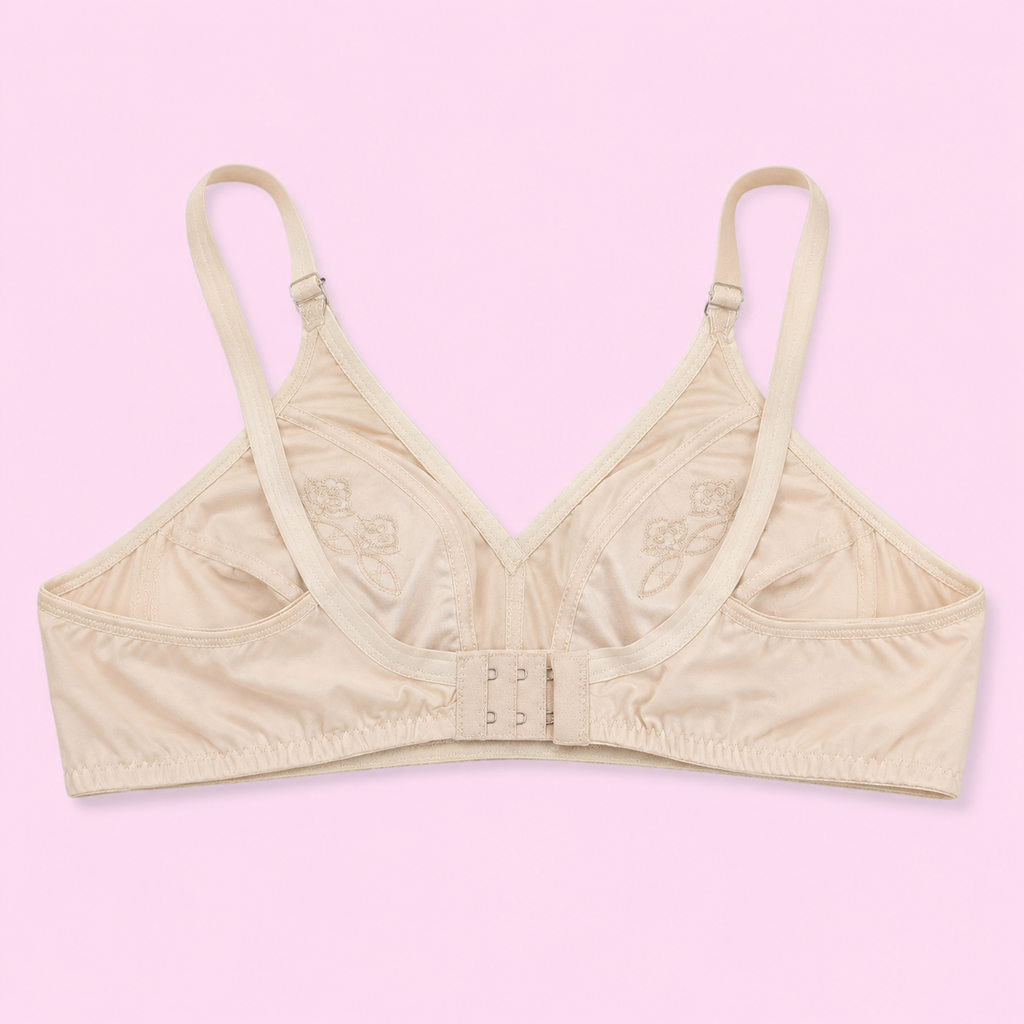 Beige Floral Embroidery Bra | Elegant Lingerie for Women