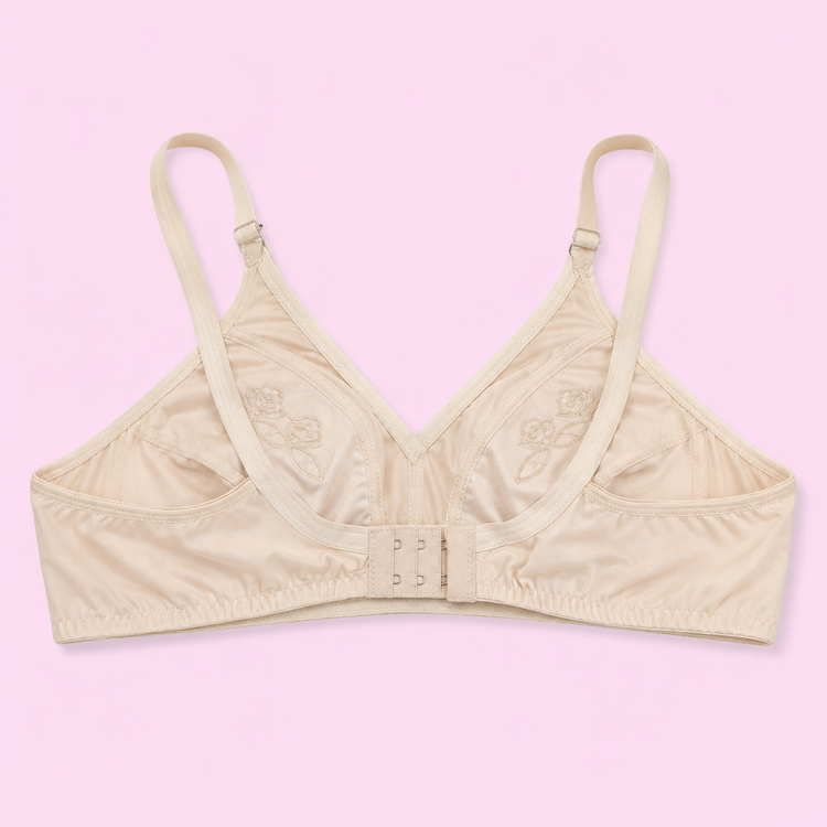 Beige Floral Embroidery Bra | Elegant Lingerie for Women