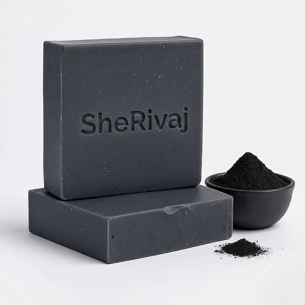 Coffee black soap 'SheRivaj Naturals' branding.