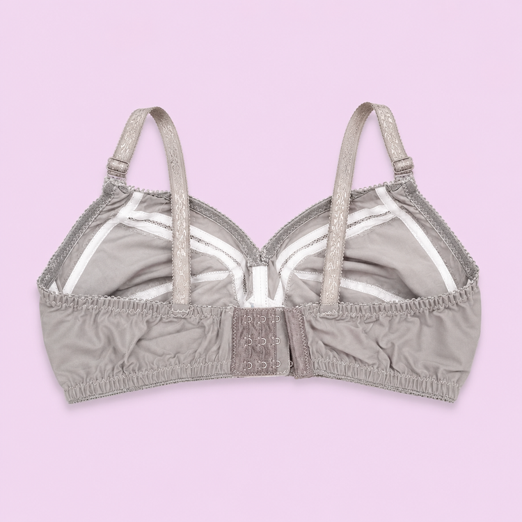 Gray bra with lace trim