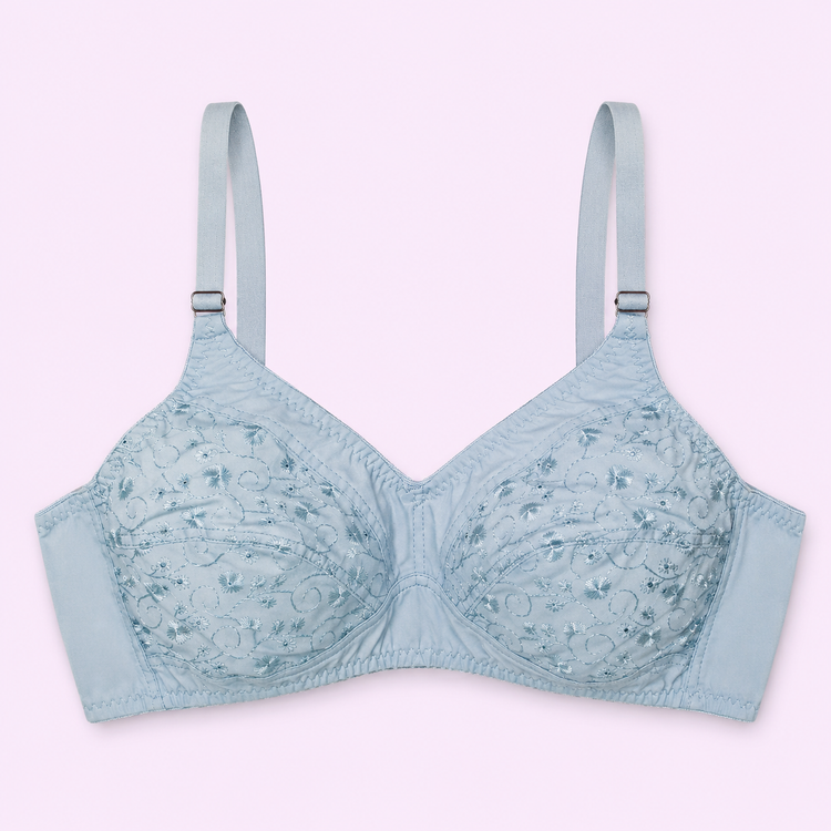 Light blue bra with floral lace details