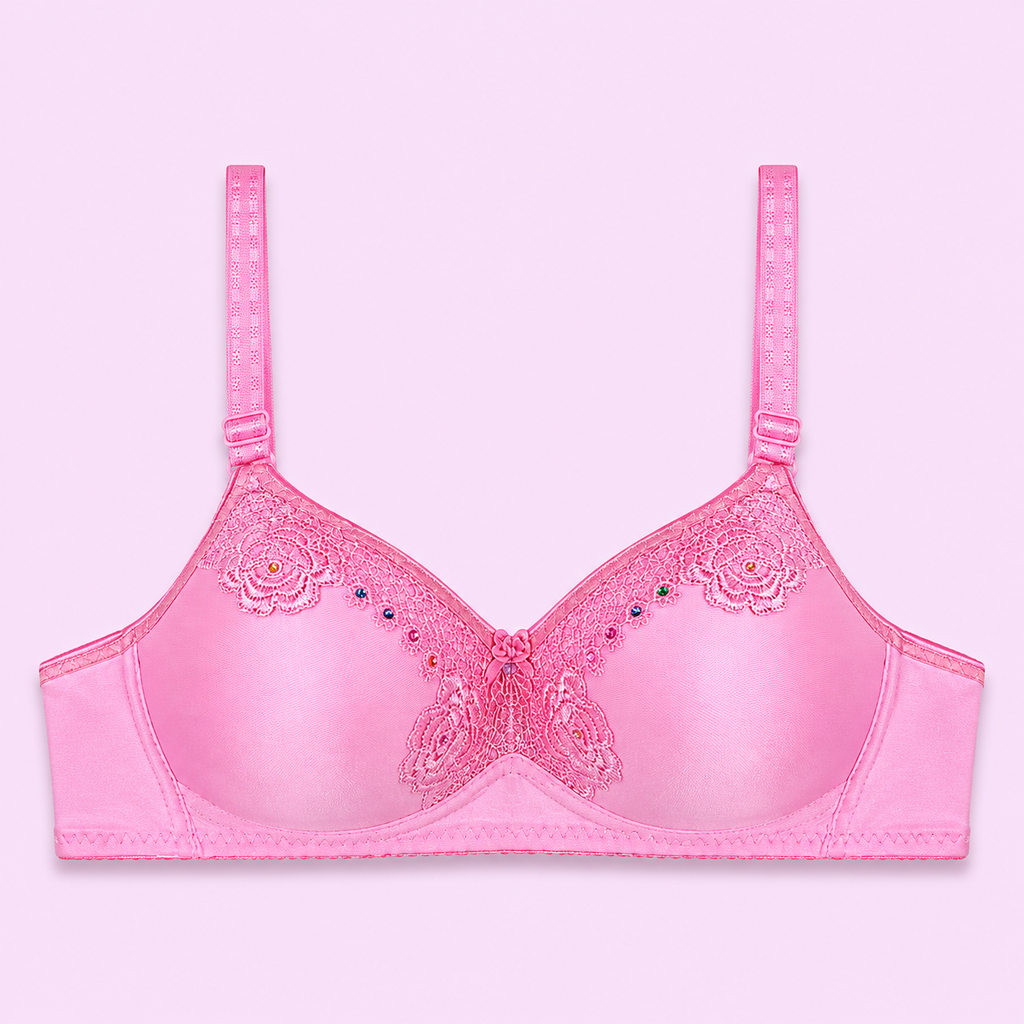 Pink bra with floral lace details