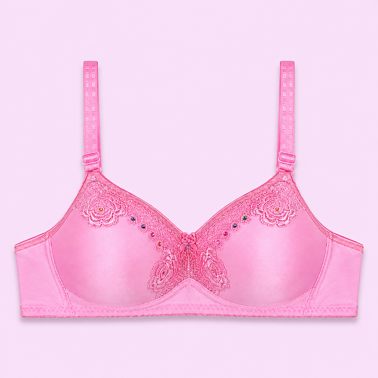 Pink bra with floral lace details
