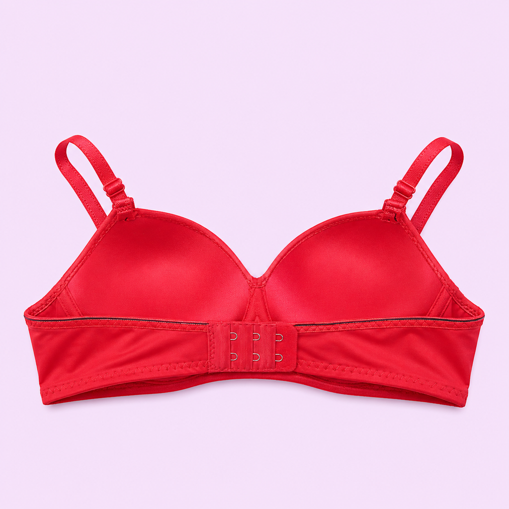Red bra on a light