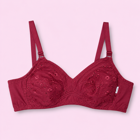 Red bra with floral lace details 