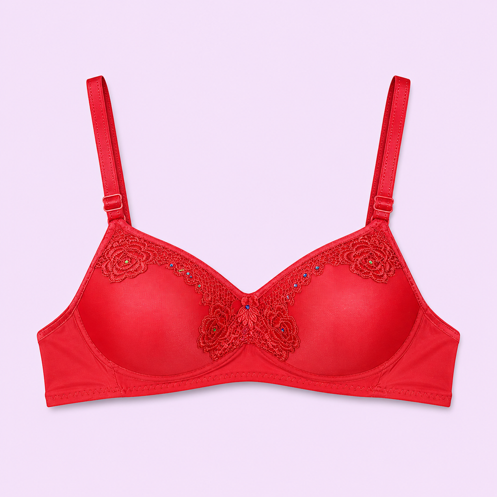Red bra with floral lace details