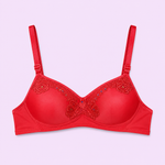 Red bra with floral lace details