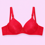 Red bra with floral patterns