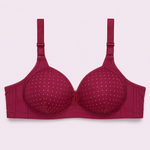 Red bra with gold polka dots