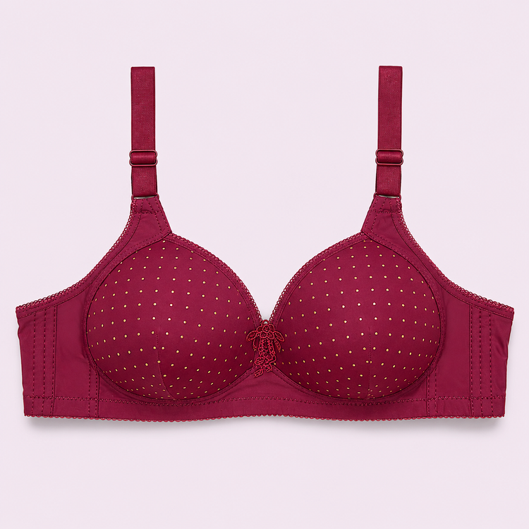 Red bra with gold polka dots